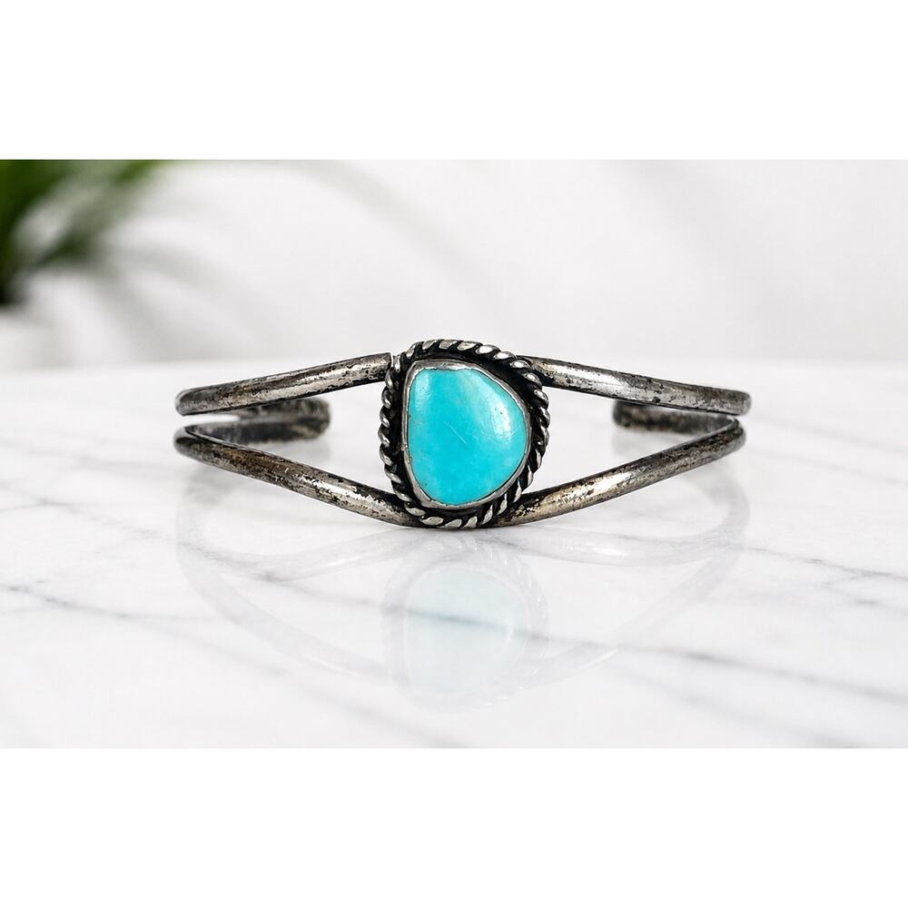 Navajo Turquoise Sterling Silver Cuff Bracelet Native Southwestern Vintage 6.25